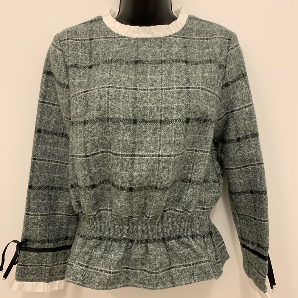 Antique gray plaid dress top